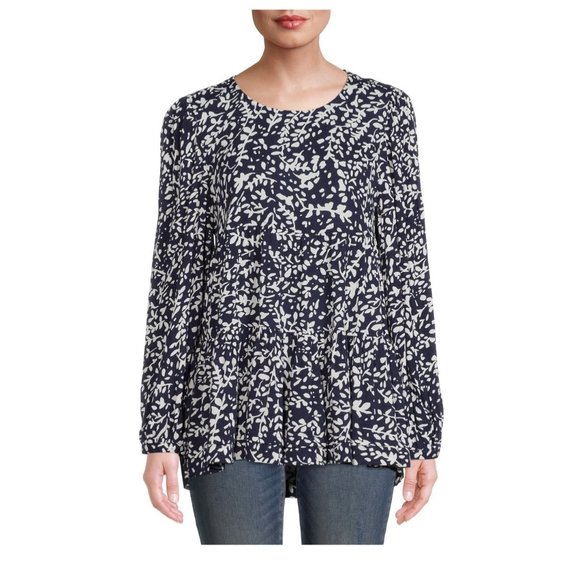 NWT Time and Tru Women's Tiered Blue White Spring Feminine Flowy Top SZ Small - Picture 2 of 6